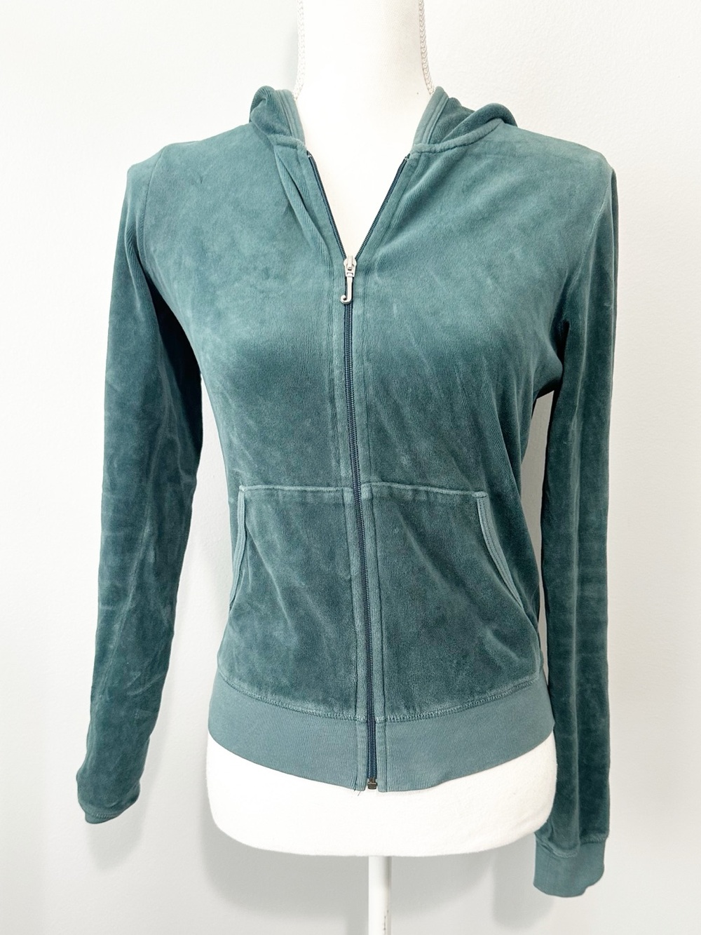 Juicy Couture Teal Velour Zip Hoodie Jacket Vicious Couture vintage Y2K made USA